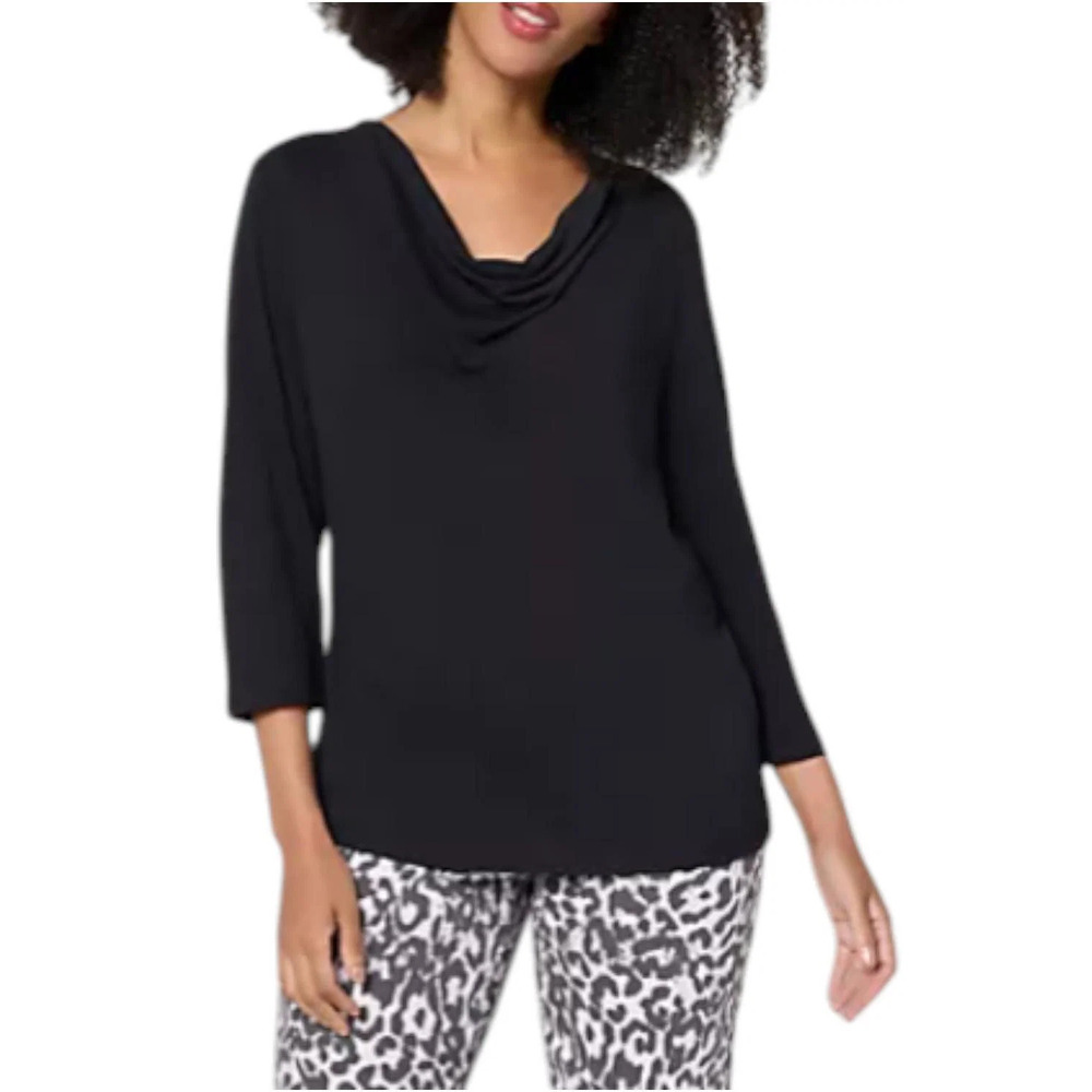 RM Studio x Rebecca Minkoff Women's 3/4 Slv Drape Neck Knit Top Black - Regular